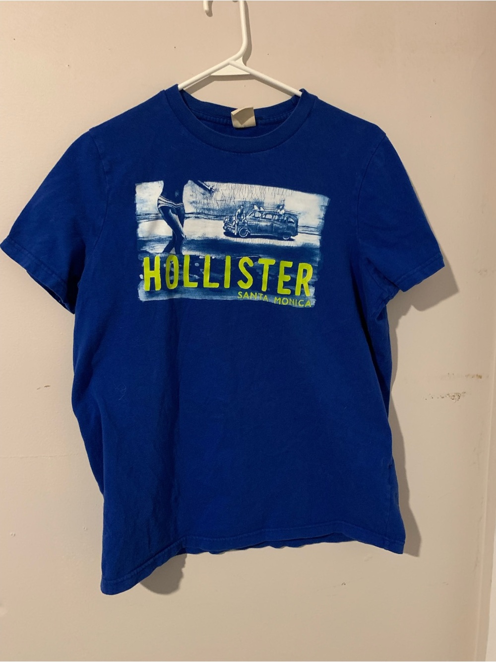 Hollister Bright Blue Tee with Neon Yellow Logo